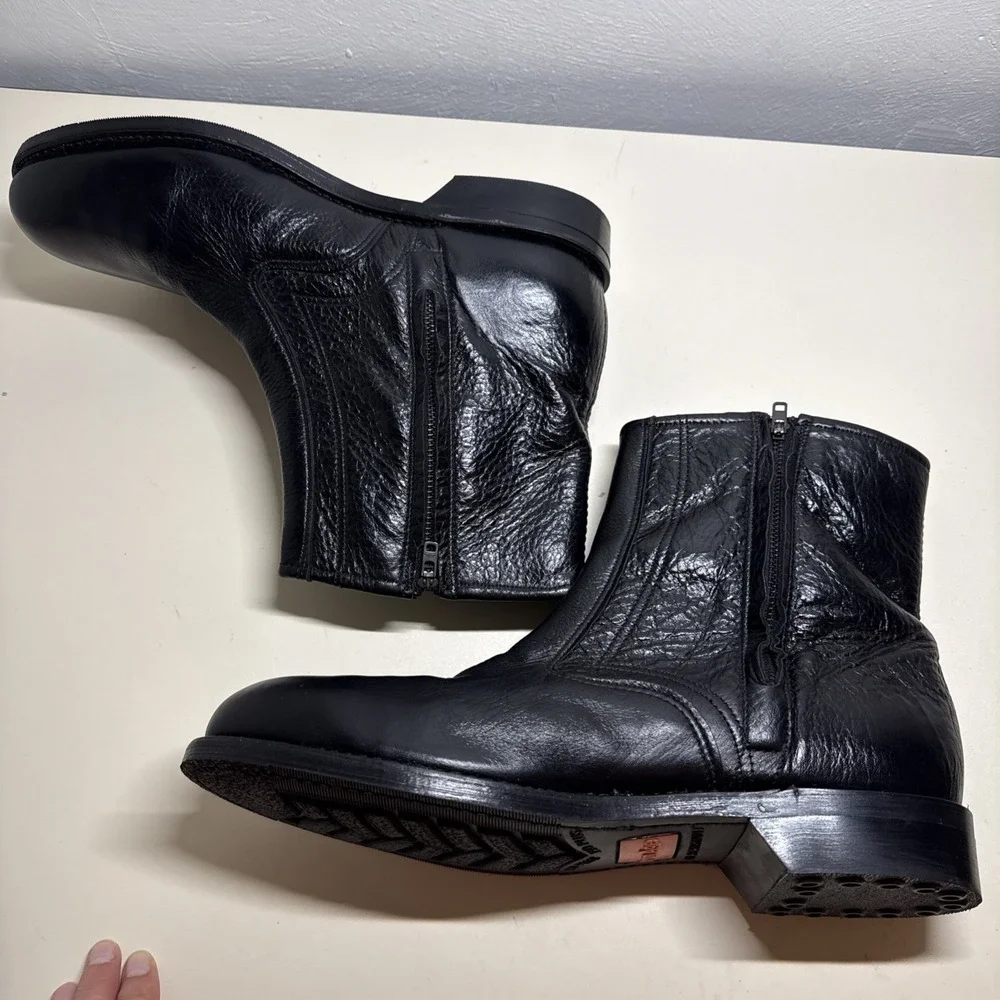 Iron Age Biker Boots Mens Sz 10,5 D Black Leather Side Zip Steel Toe Work Shoes